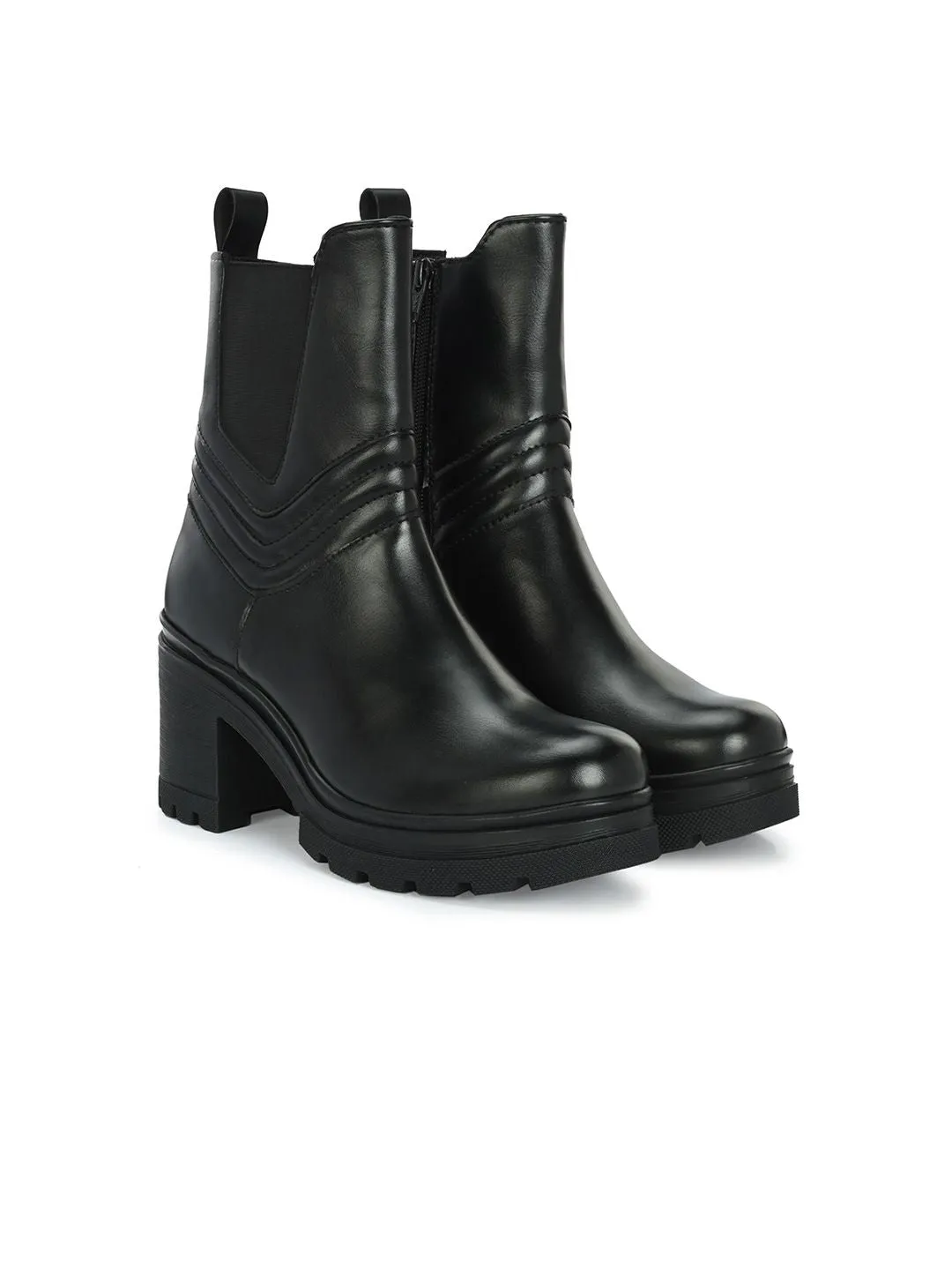 Delize Women Block Heeled High-Top Chelsea Boots