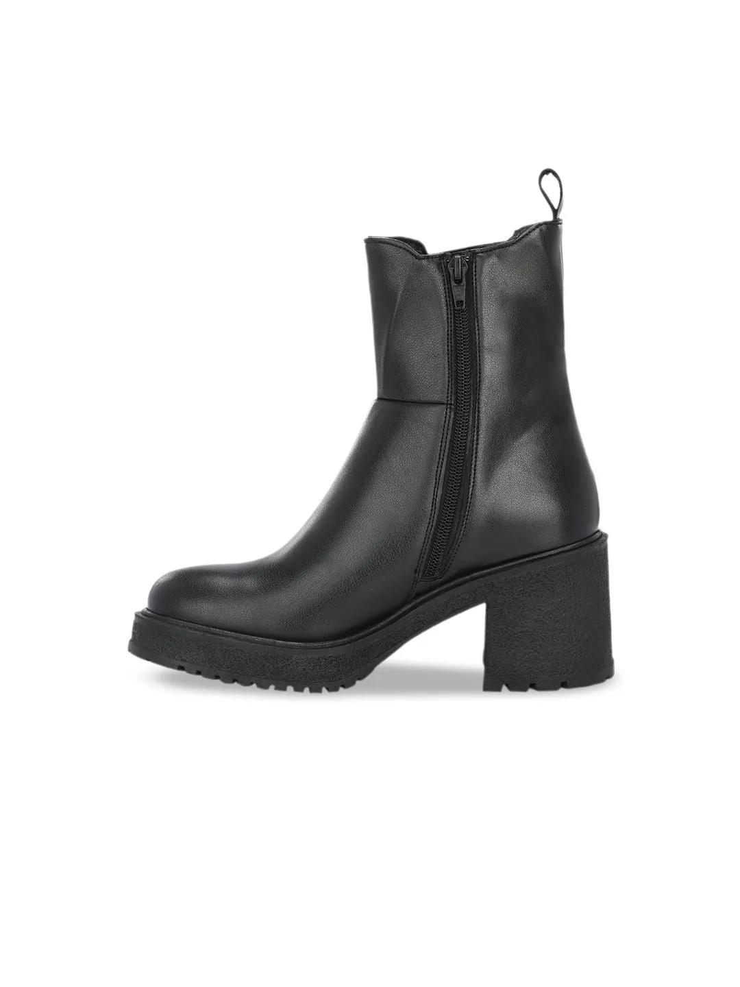 Delize Women Square Toe Mid Top Leather Platform Heel Regular Boots