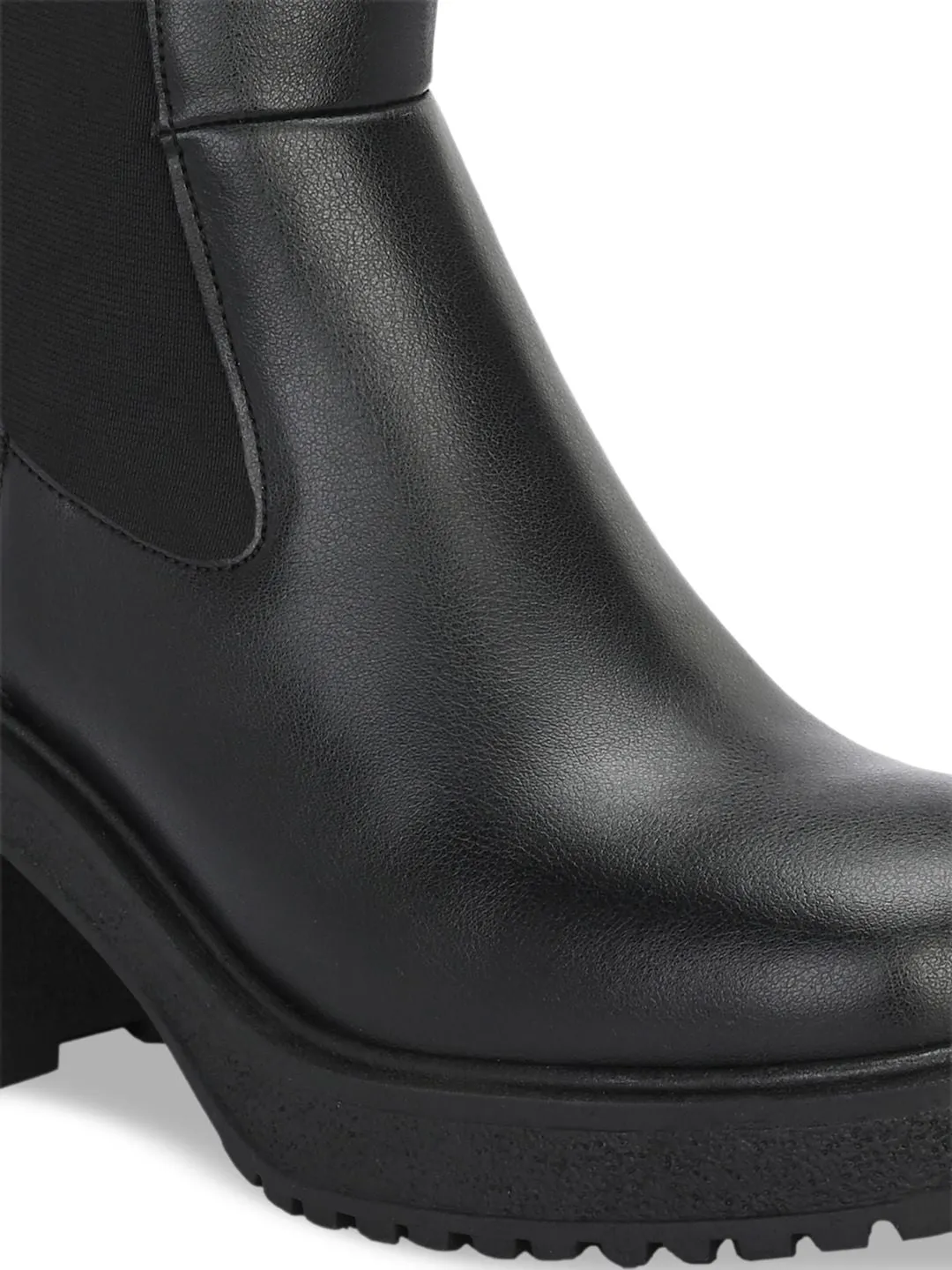Delize Women Square Toe Mid Top Leather Platform Heel Regular Boots