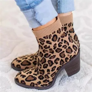 elveswallet Leopard Ankle Knitting Sock Boots