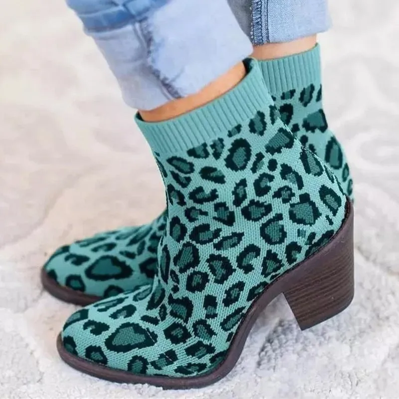 elveswallet Leopard Ankle Knitting Sock Boots