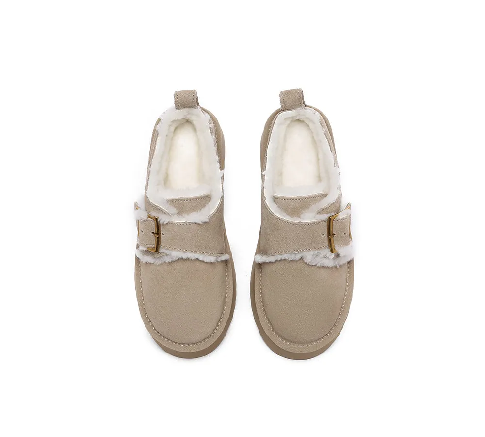 EVERAU® UGG Sheepskin Wool Adjustable Buckle Ankle Platform Slippers Tobias