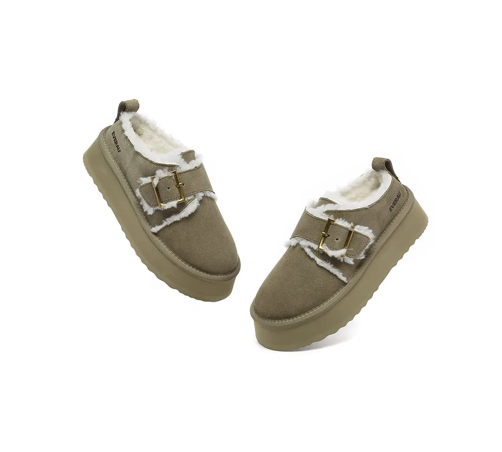 EVERAU® UGG Sheepskin Wool Adjustable Buckle Ankle Platform Slippers Tobias