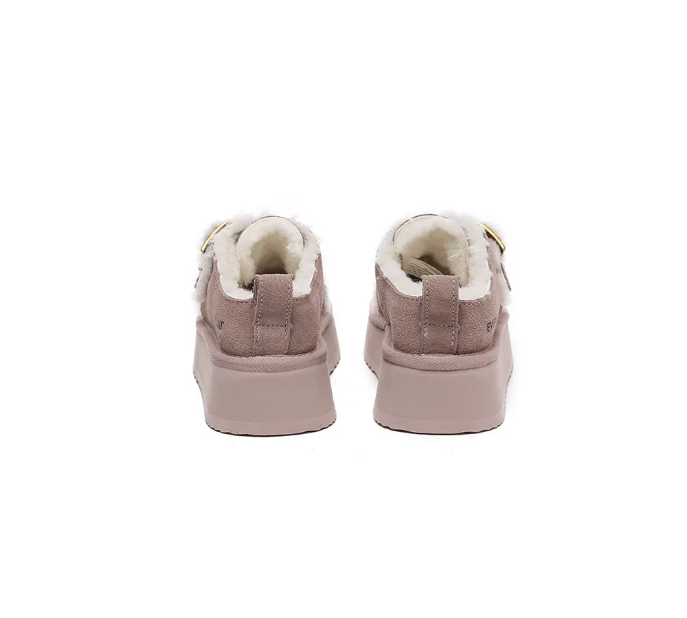 EVERAU® UGG Sheepskin Wool Adjustable Buckle Ankle Platform Slippers Tobias