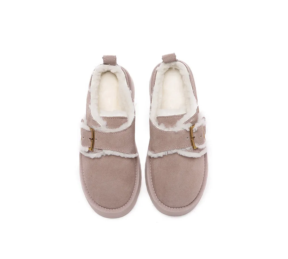 EVERAU® UGG Sheepskin Wool Adjustable Buckle Ankle Platform Slippers Tobias