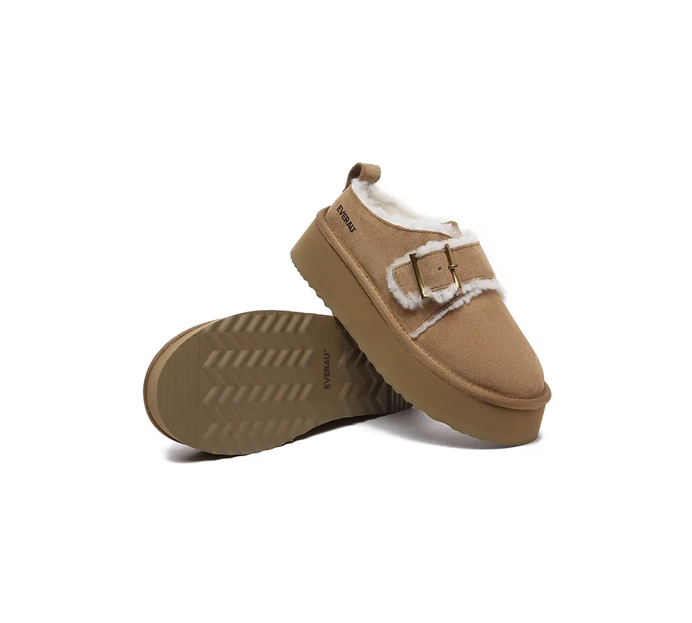 EVERAU® UGG Sheepskin Wool Adjustable Buckle Ankle Platform Slippers Tobias