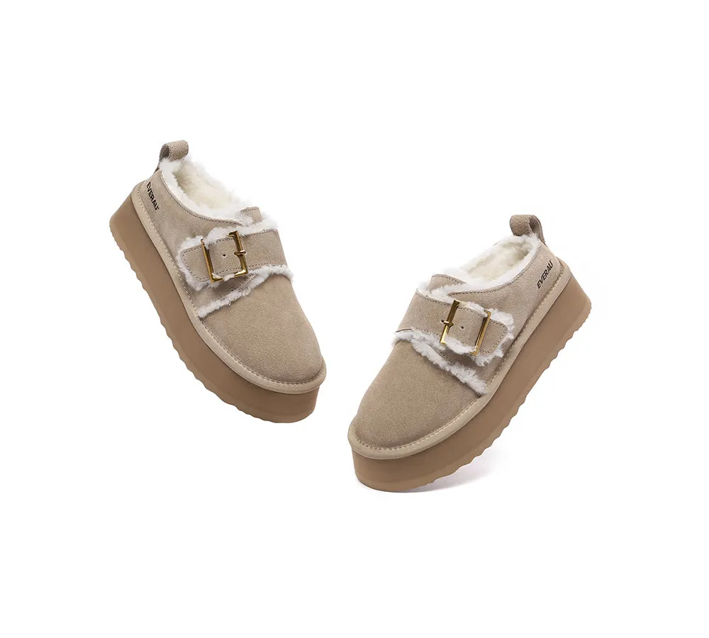 EVERAU® UGG Sheepskin Wool Adjustable Buckle Ankle Platform Slippers Tobias