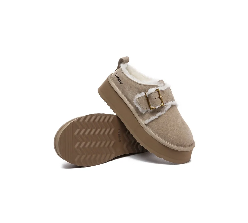 EVERAU® UGG Sheepskin Wool Adjustable Buckle Ankle Platform Slippers Tobias
