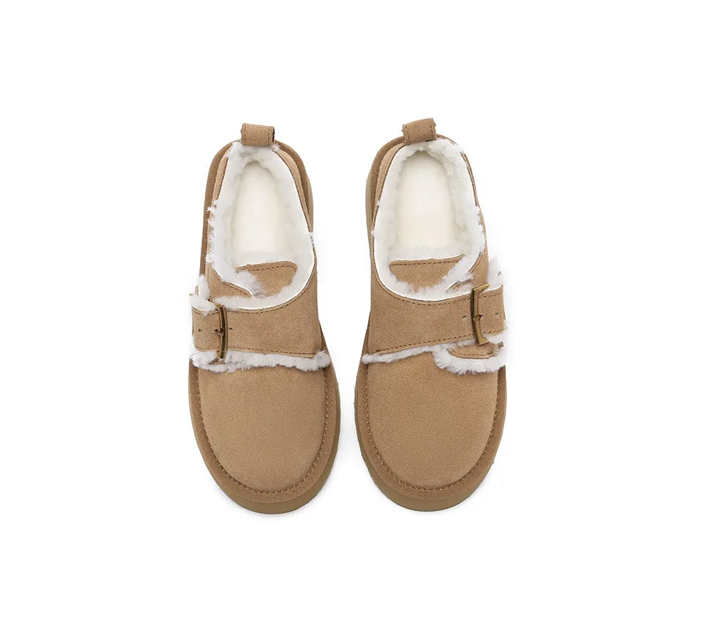 EVERAU® UGG Sheepskin Wool Adjustable Buckle Ankle Platform Slippers Tobias