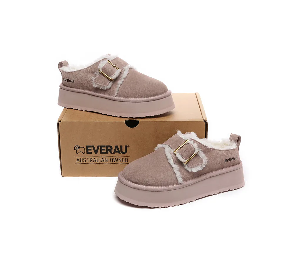 EVERAU® UGG Sheepskin Wool Adjustable Buckle Ankle Platform Slippers Tobias