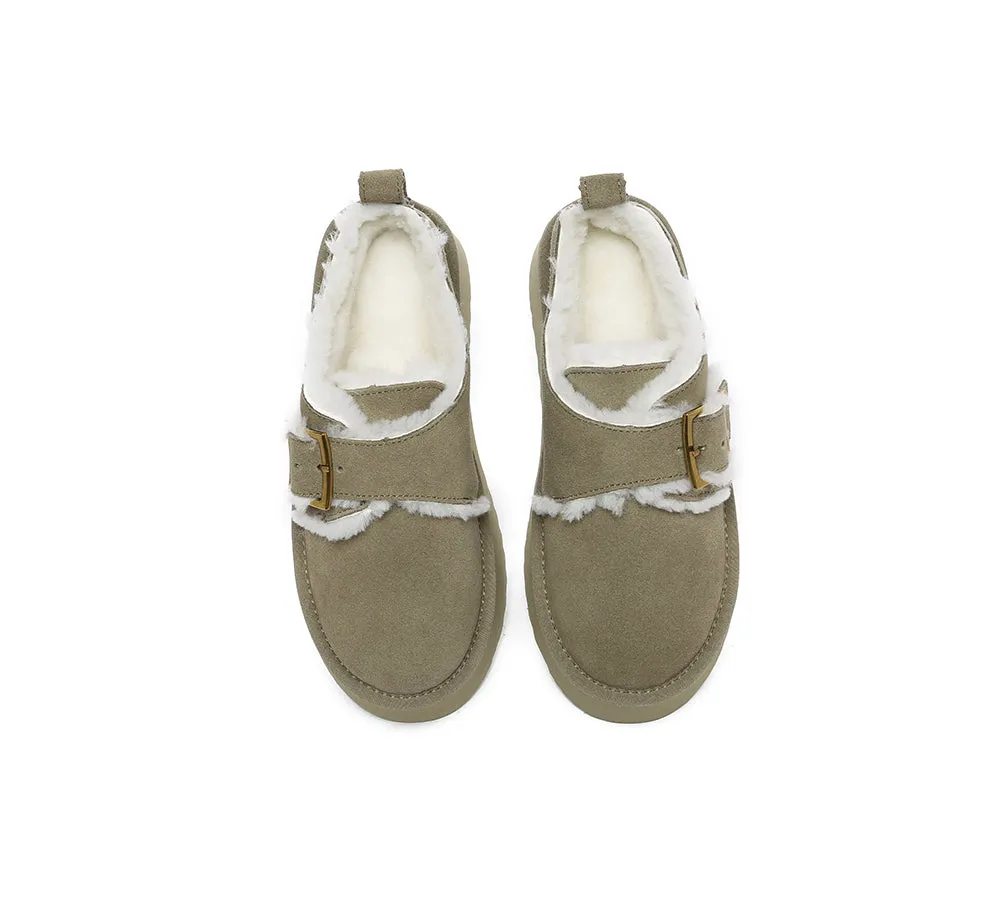 EVERAU® UGG Sheepskin Wool Adjustable Buckle Ankle Platform Slippers Tobias