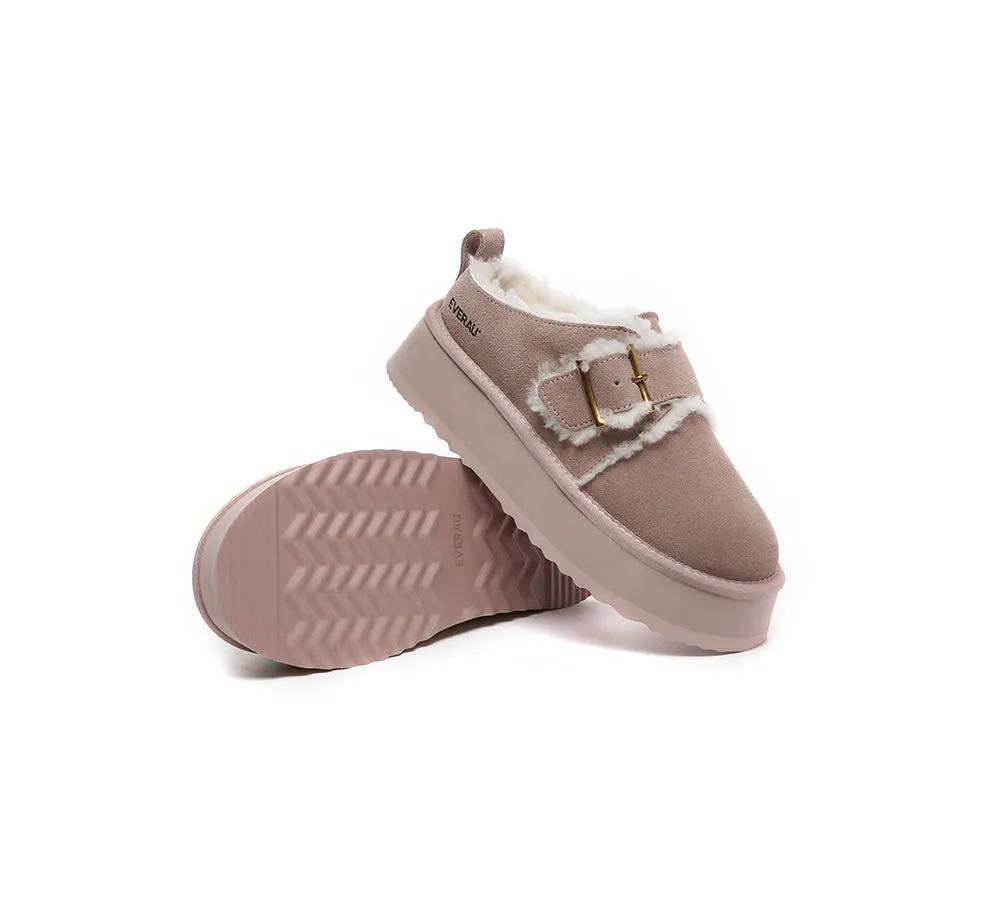 EVERAU® UGG Sheepskin Wool Adjustable Buckle Ankle Platform Slippers Tobias