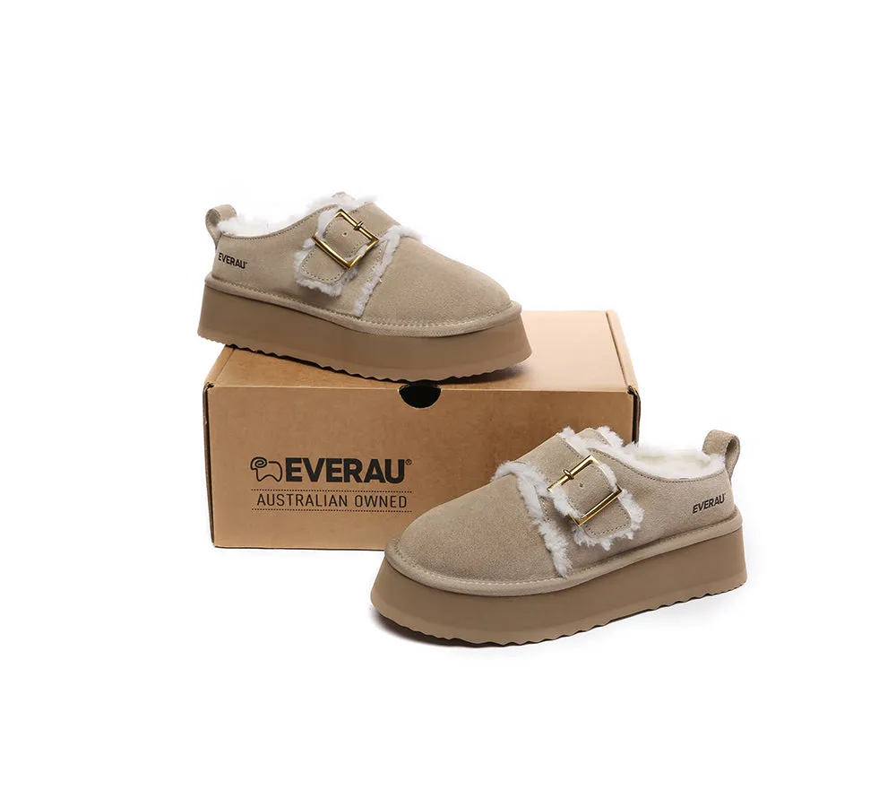 EVERAU® UGG Sheepskin Wool Adjustable Buckle Ankle Platform Slippers Tobias