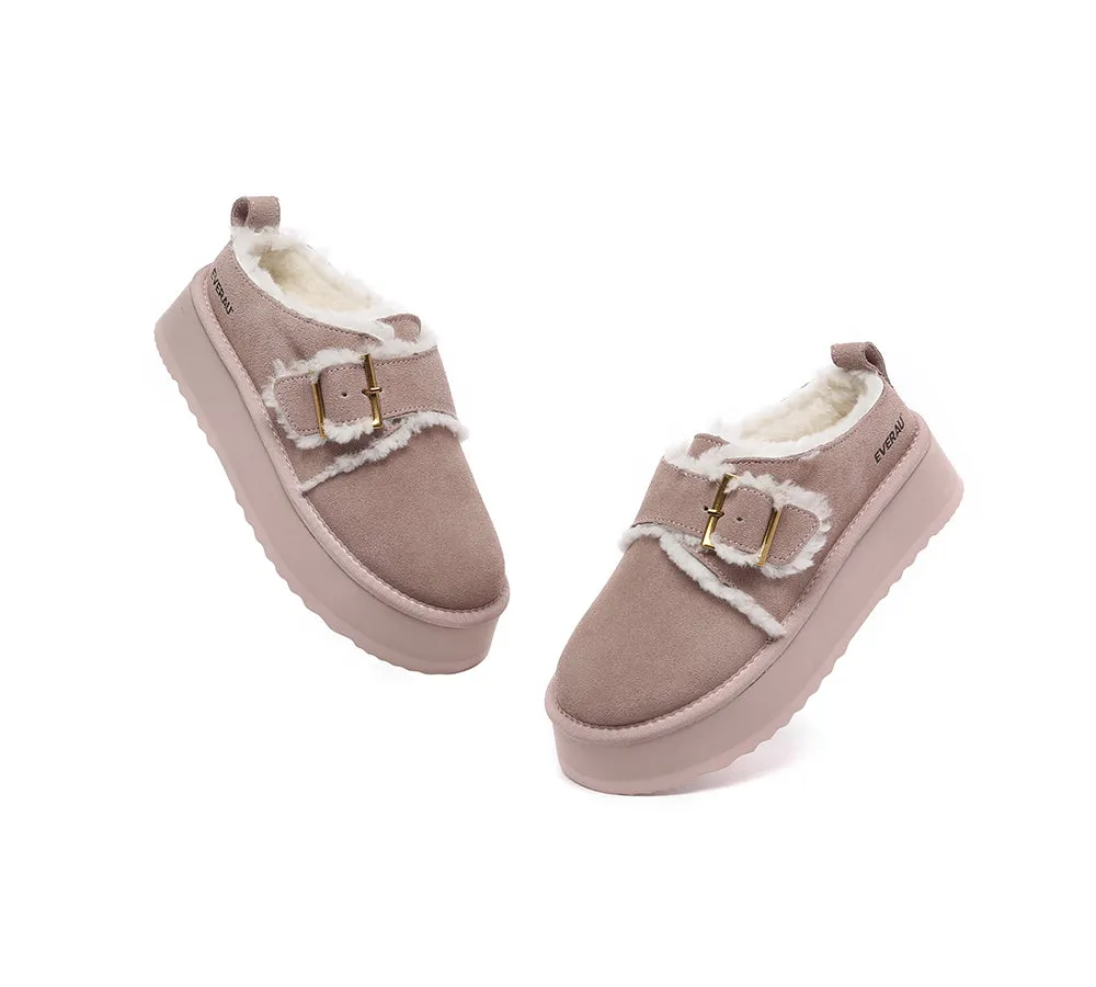EVERAU® UGG Sheepskin Wool Adjustable Buckle Ankle Platform Slippers Tobias