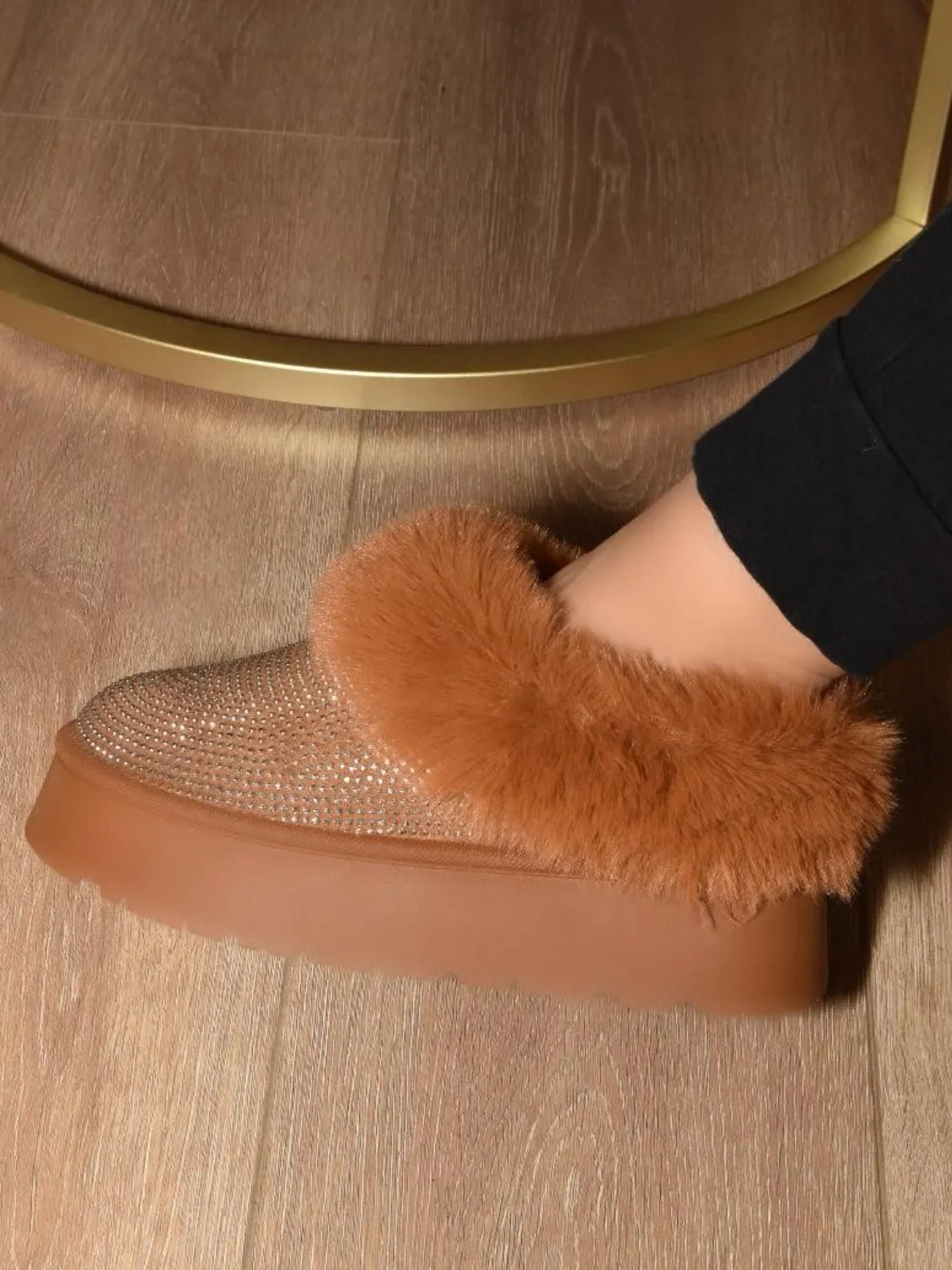 Explore More Collection - WILD DIVA Embellished Faux Fur Platform Booties