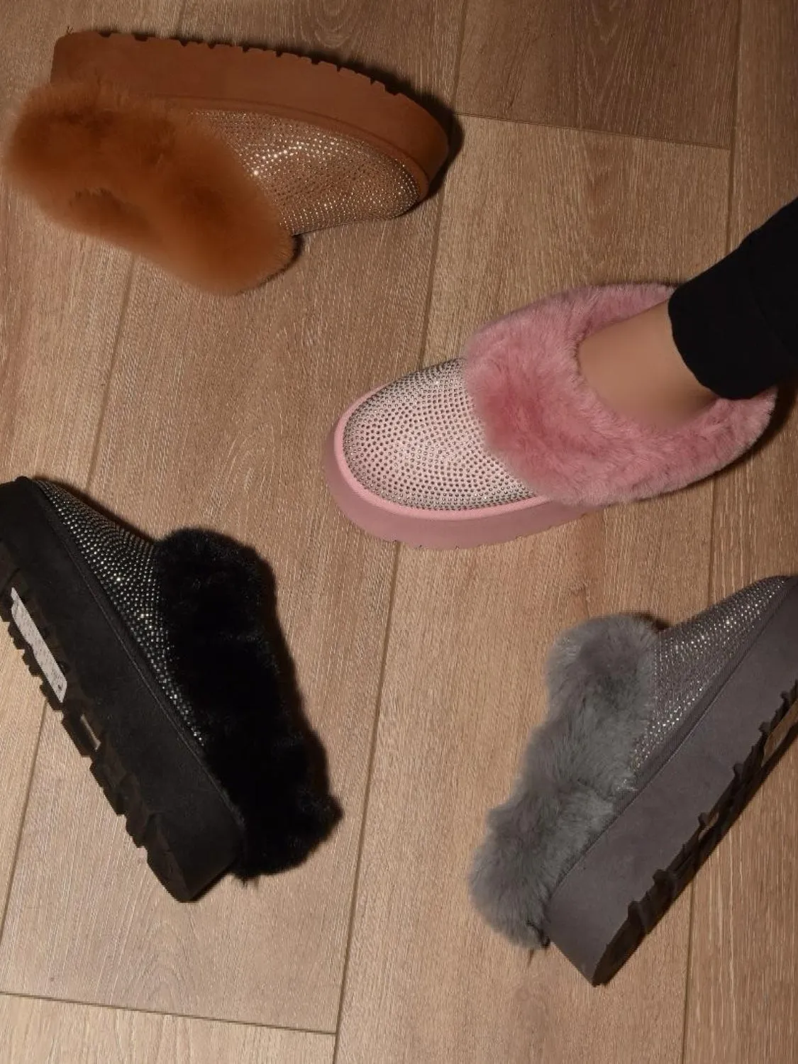 Explore More Collection - WILD DIVA Embellished Faux Fur Platform Booties