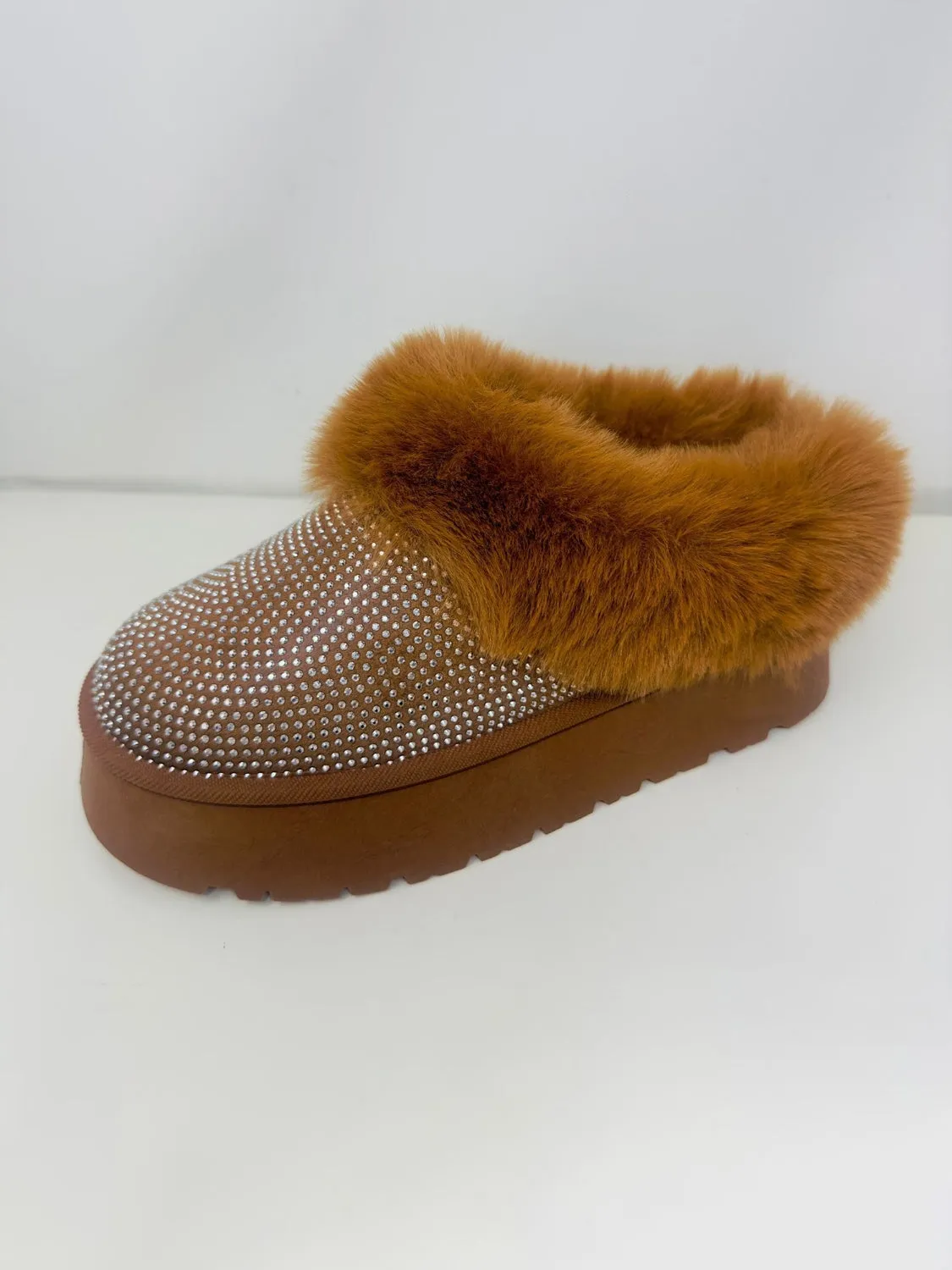 Explore More Collection - WILD DIVA Embellished Faux Fur Platform Booties