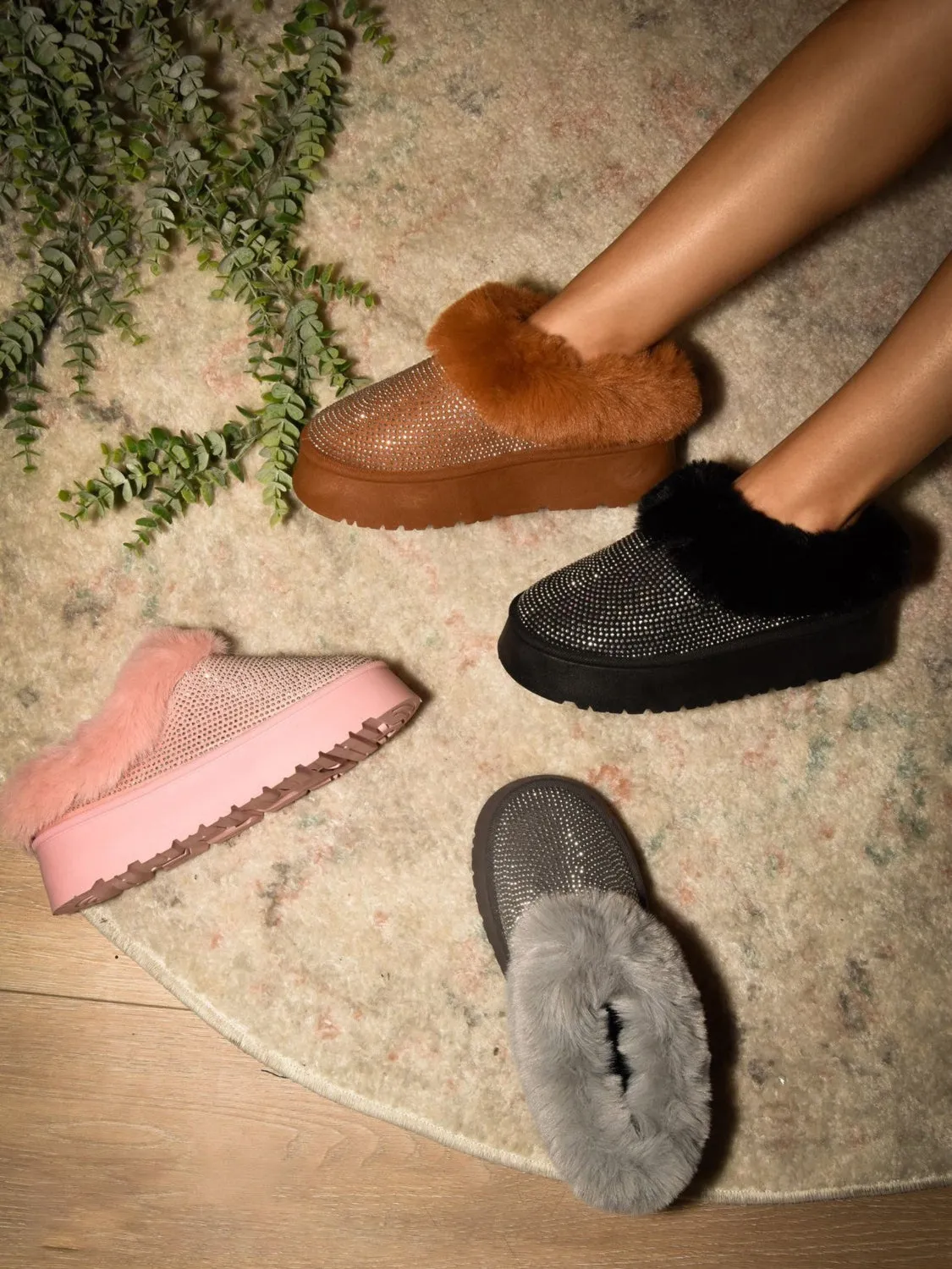 Explore More Collection - WILD DIVA Embellished Faux Fur Platform Booties