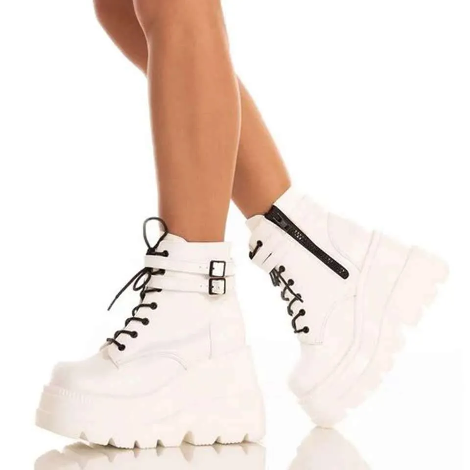 Fashion Chunky High Heel Ankle Booties Platform Lace up  Boots for Women