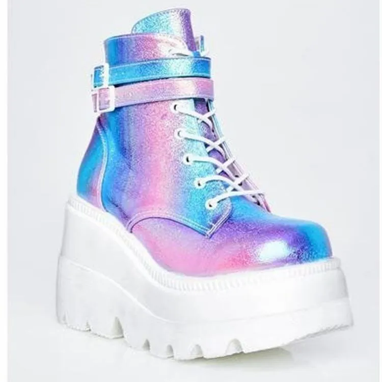 Fashion Chunky High Heel Ankle Booties Platform Lace up  Boots for Women