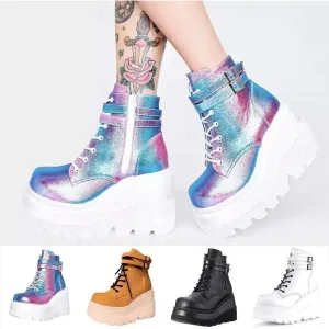 Fashion Chunky High Heel Ankle Booties Platform Lace up  Boots for Women
