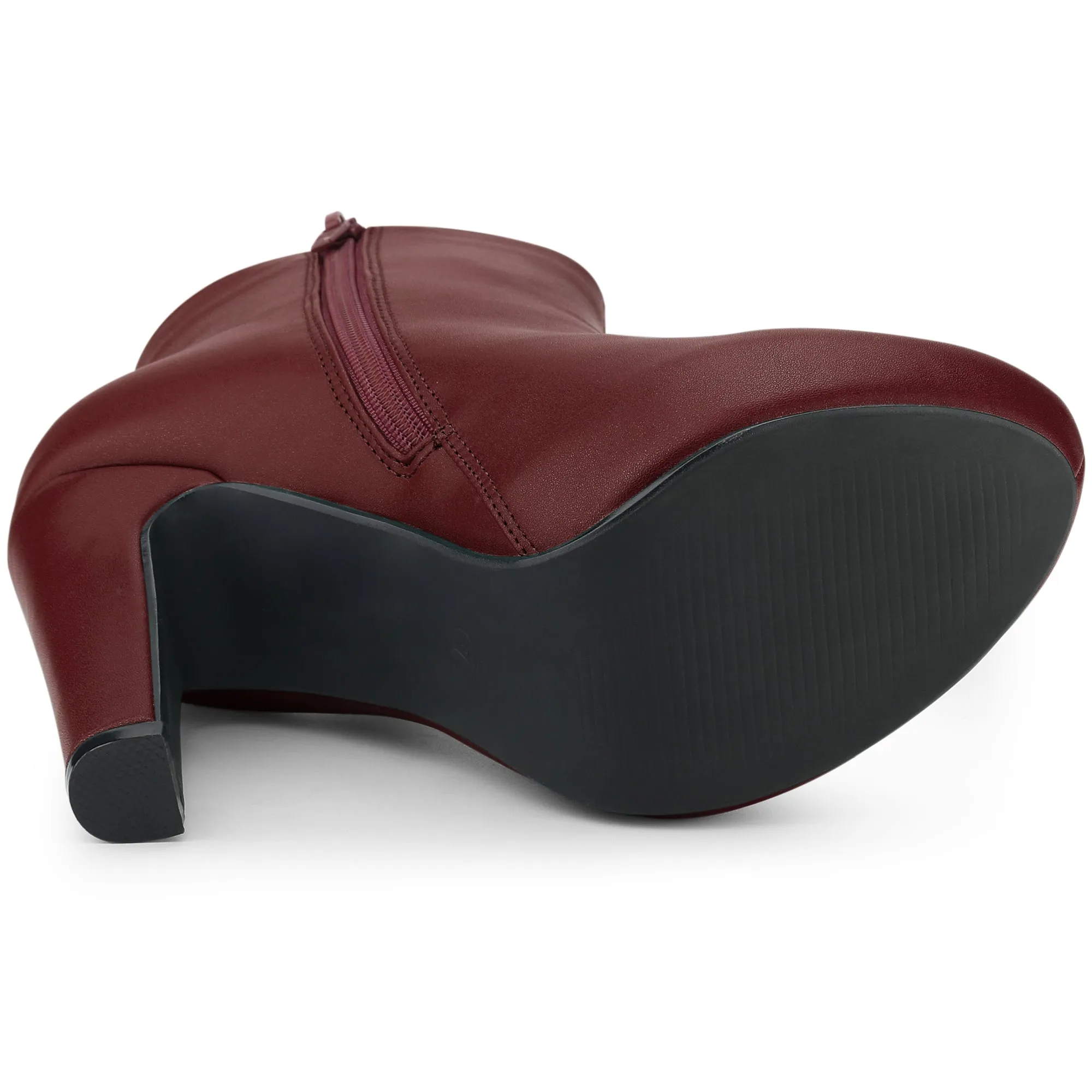 Faux Leather Round Toe Platform Chunky Heel Ankle Boots