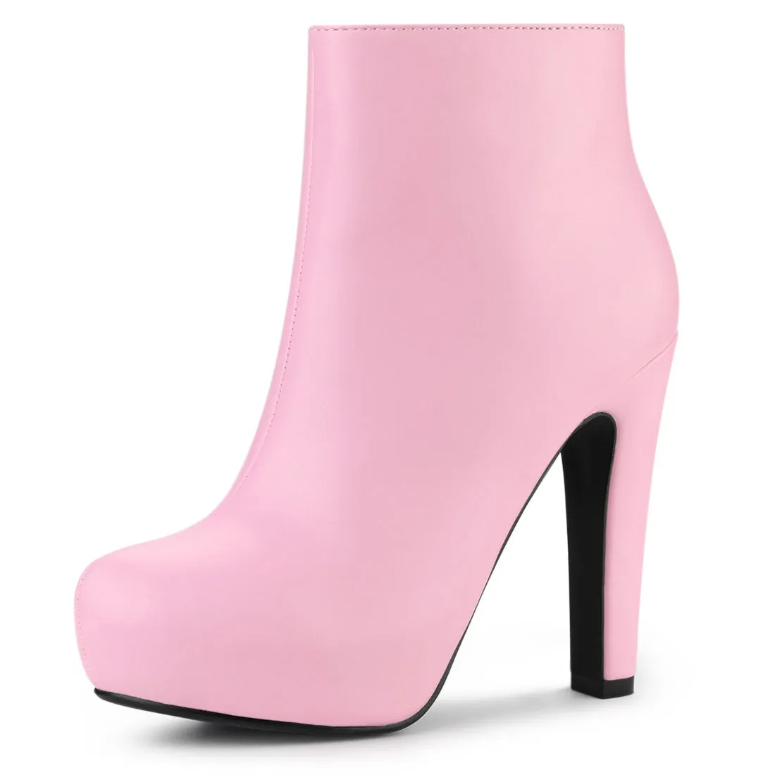 Faux Leather Round Toe Platform Chunky Heel Ankle Boots