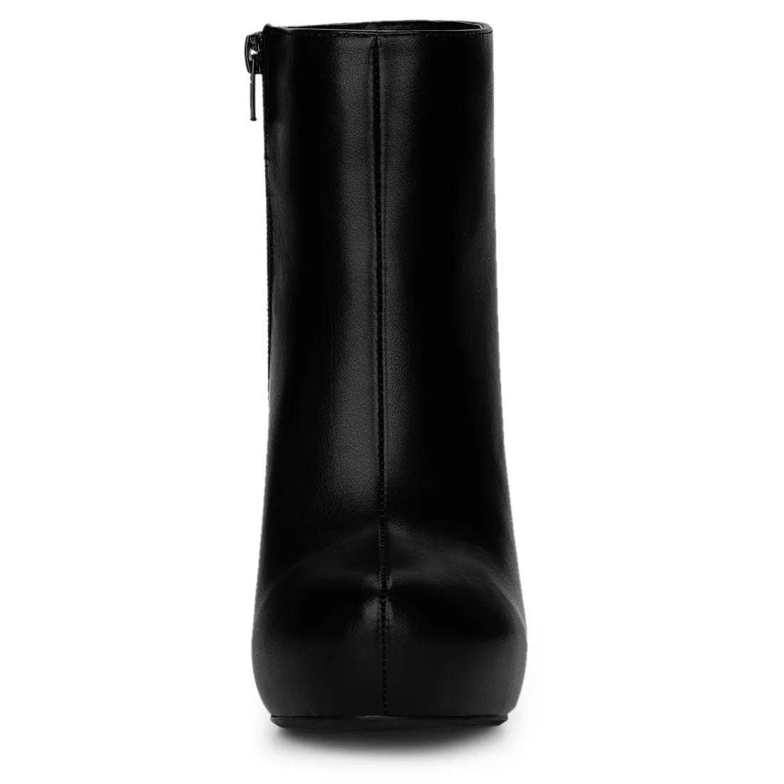 Faux Leather Round Toe Platform Chunky Heel Ankle Boots