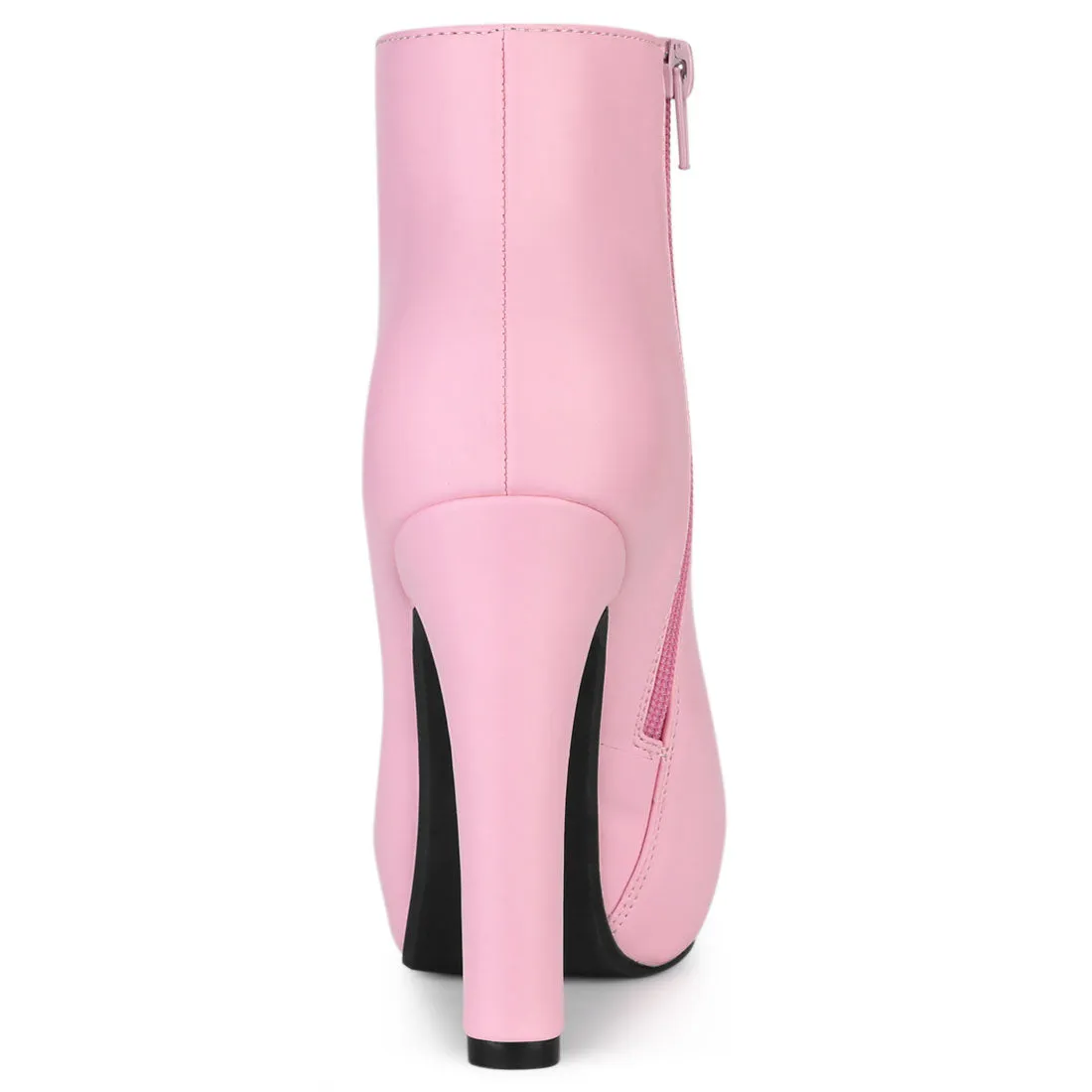 Faux Leather Round Toe Platform Chunky Heel Ankle Boots