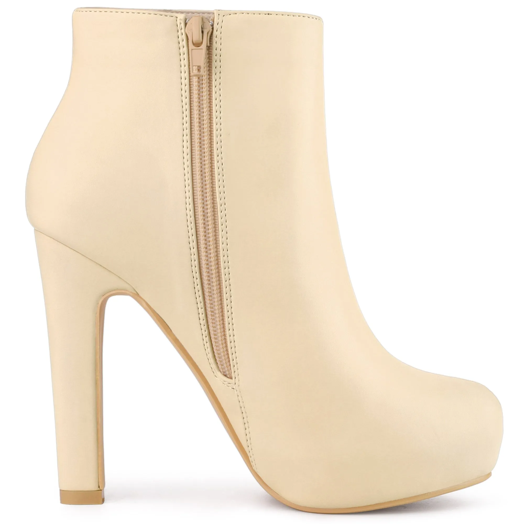 Faux Leather Round Toe Platform Chunky Heel Ankle Boots