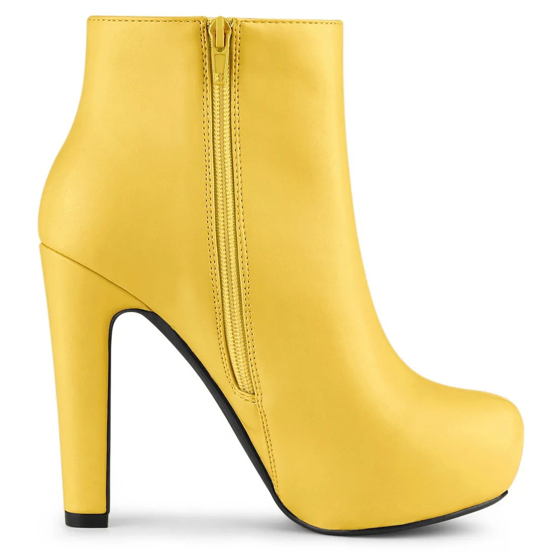 Faux Leather Round Toe Platform Chunky Heel Ankle Boots