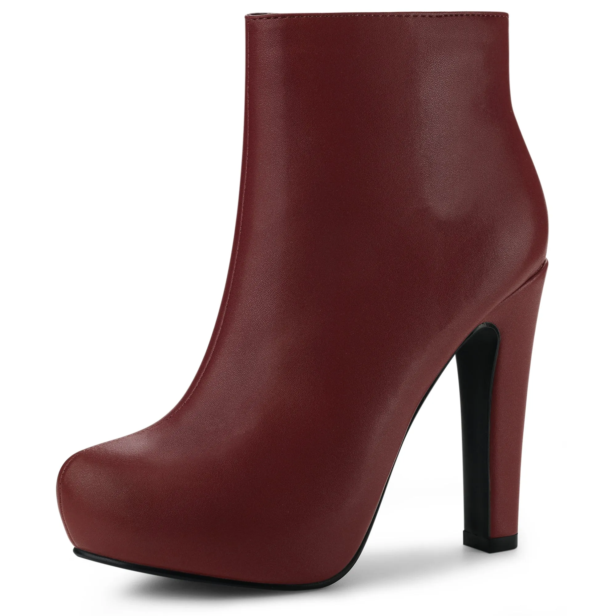 Faux Leather Round Toe Platform Chunky Heel Ankle Boots