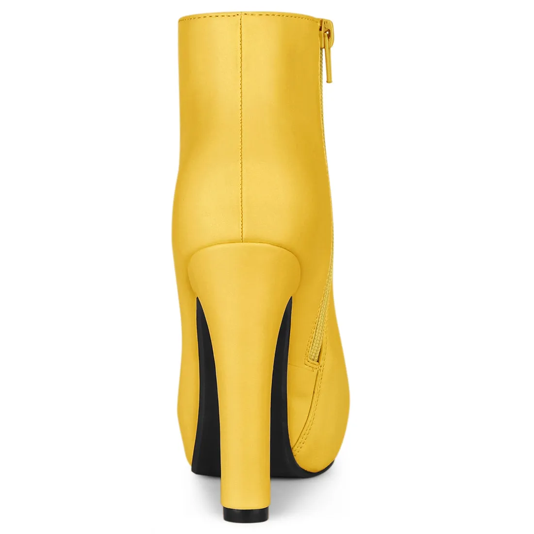 Faux Leather Round Toe Platform Chunky Heel Ankle Boots