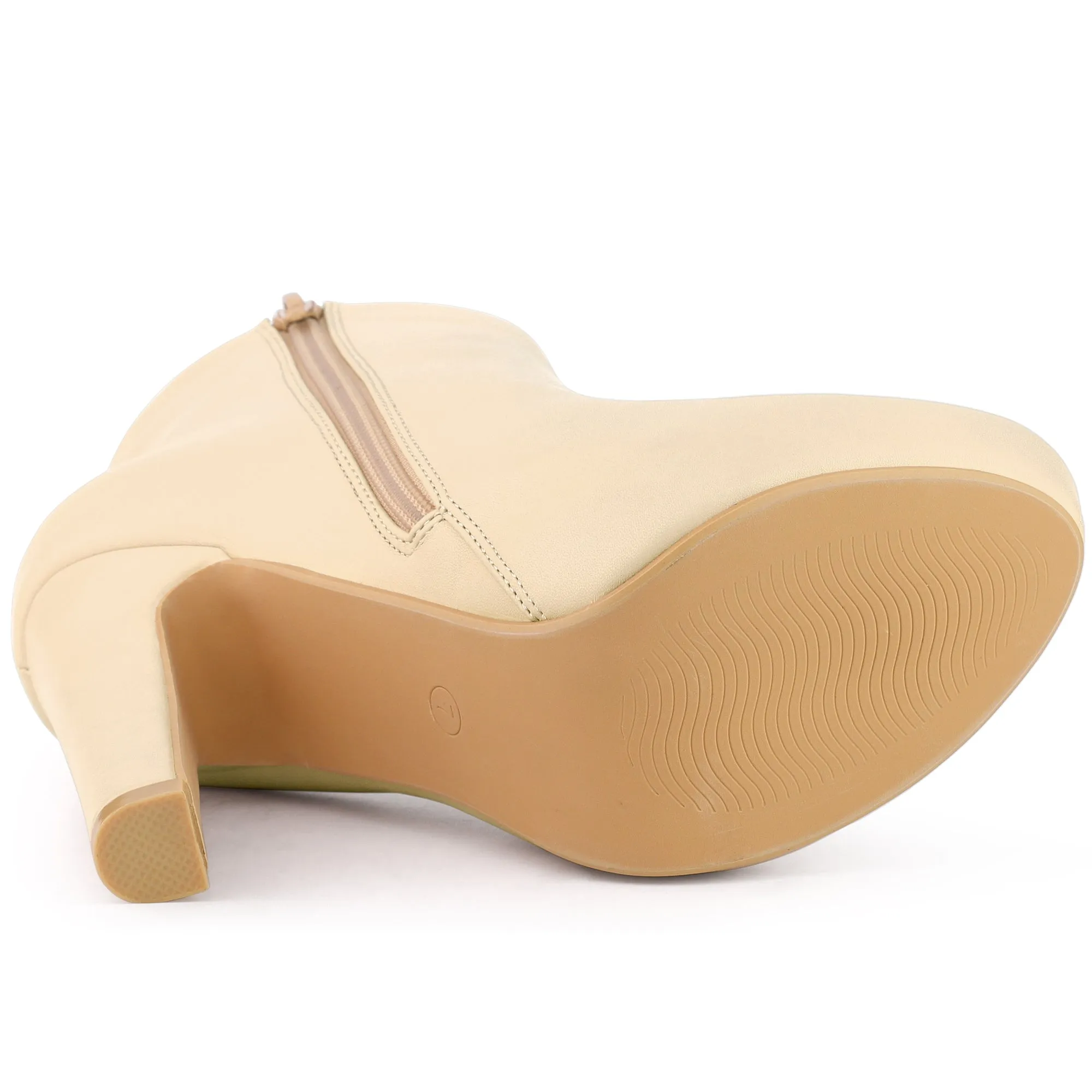 Faux Leather Round Toe Platform Chunky Heel Ankle Boots