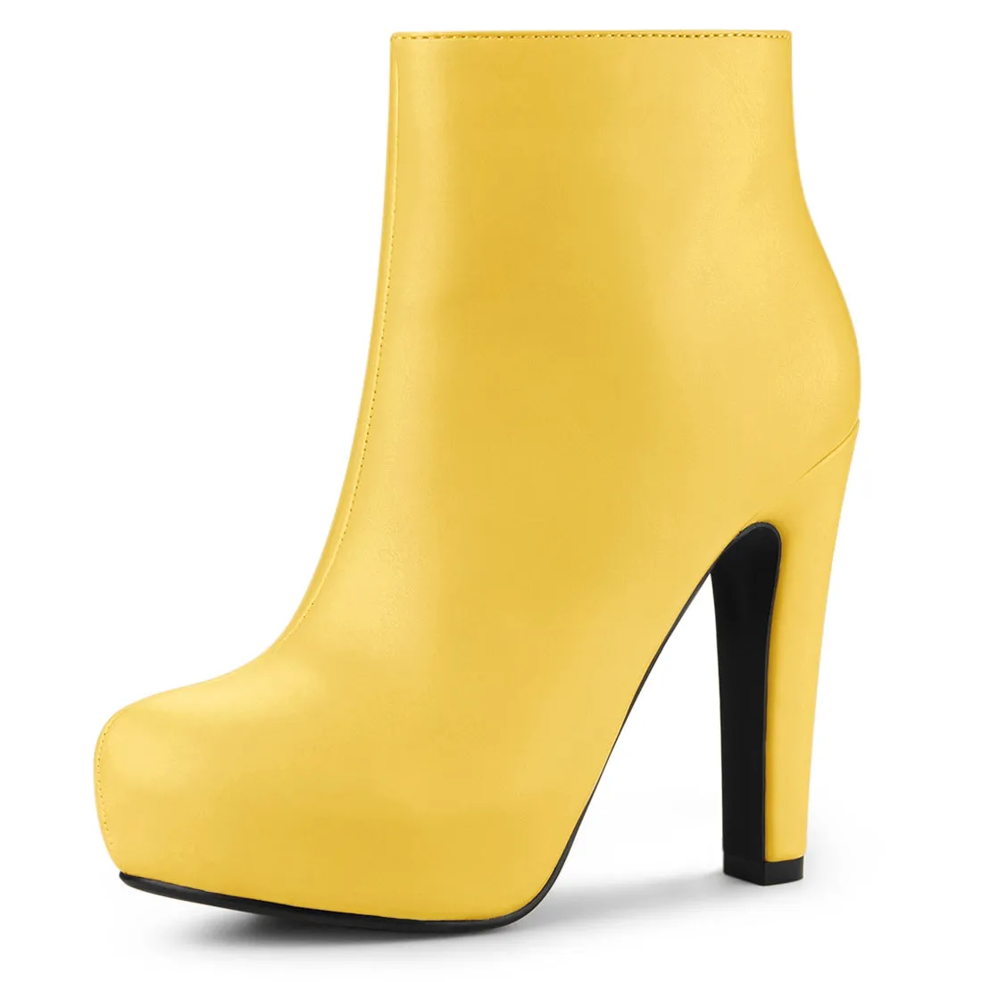 Faux Leather Round Toe Platform Chunky Heel Ankle Boots