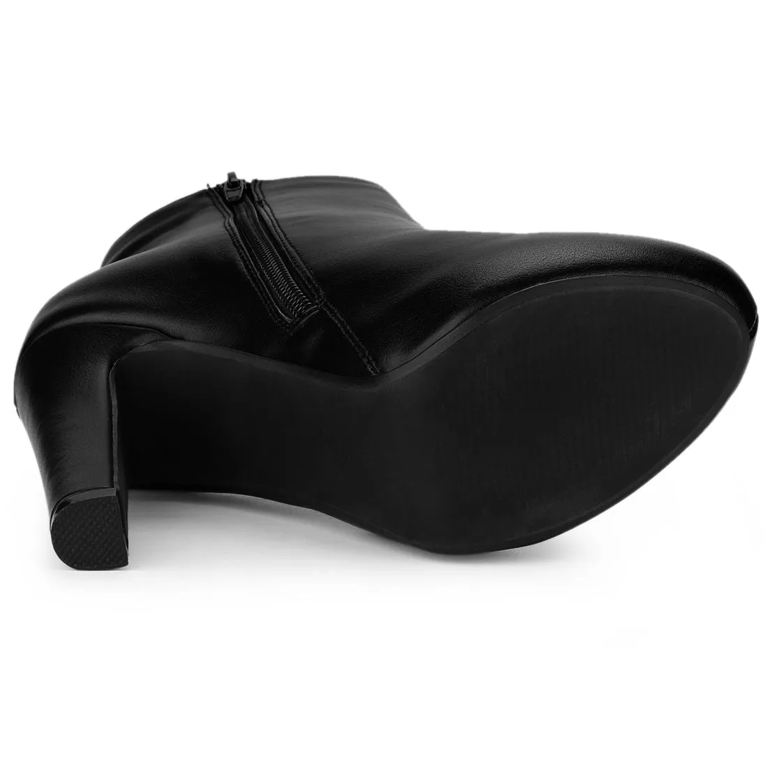 Faux Leather Round Toe Platform Chunky Heel Ankle Boots