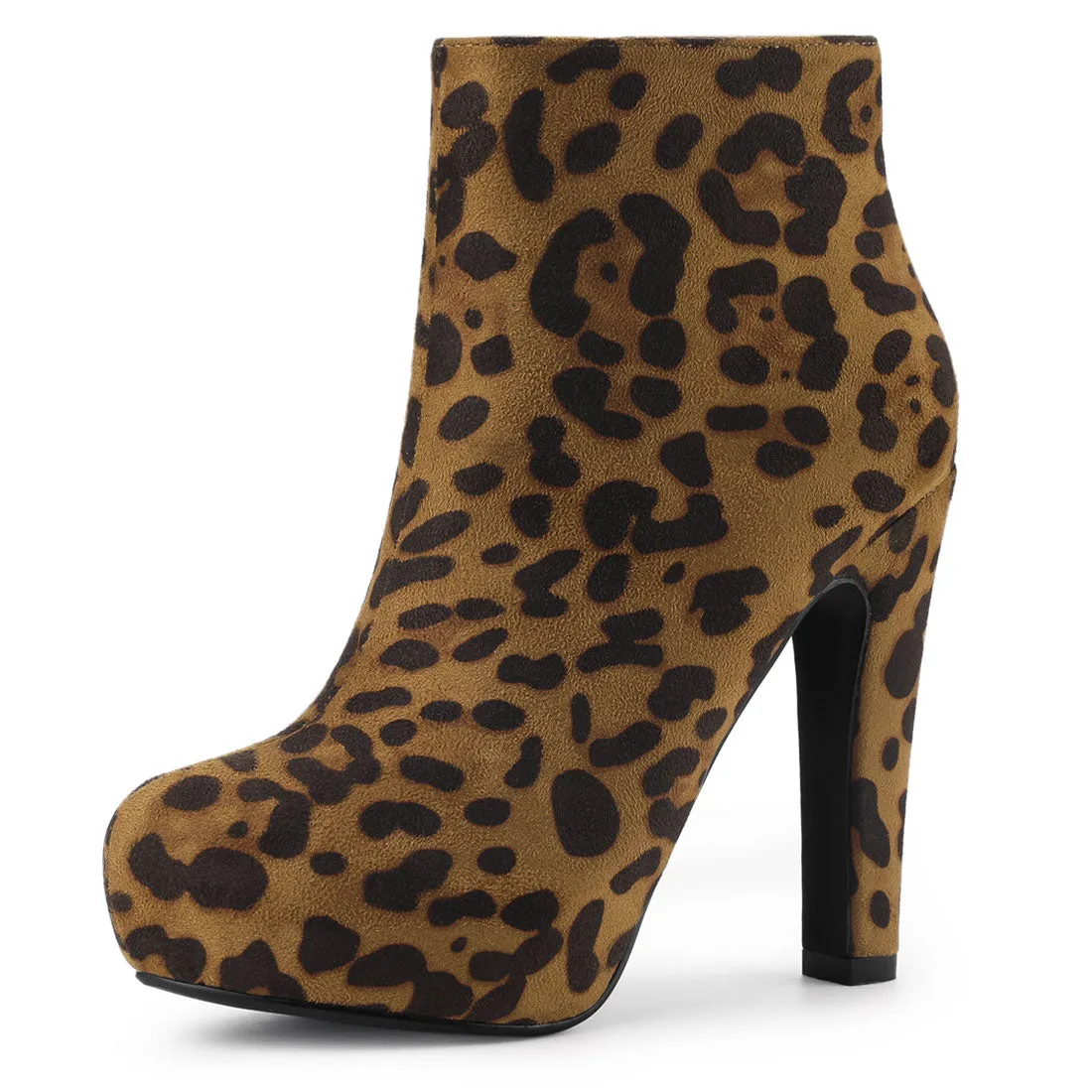 Faux Leather Round Toe Platform Chunky Heel Ankle Boots