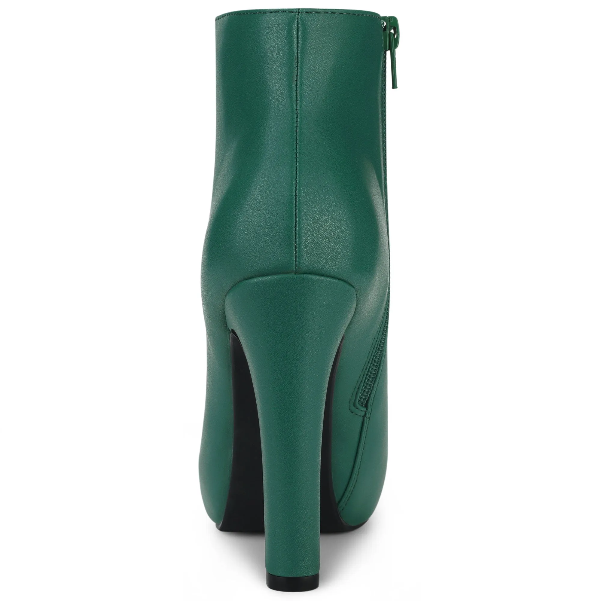 Faux Leather Round Toe Platform Chunky Heel Ankle Boots