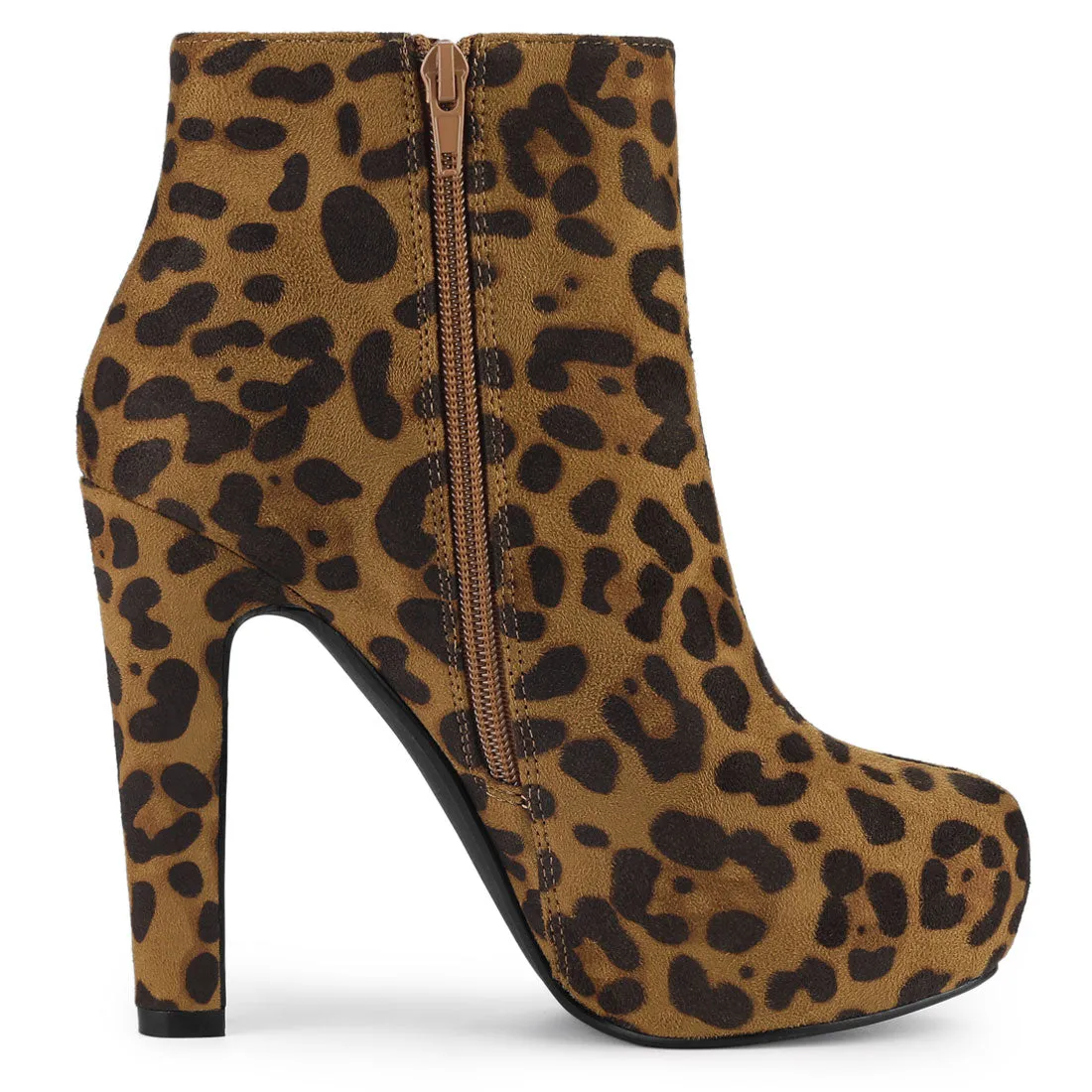 Faux Leather Round Toe Platform Chunky Heel Ankle Boots