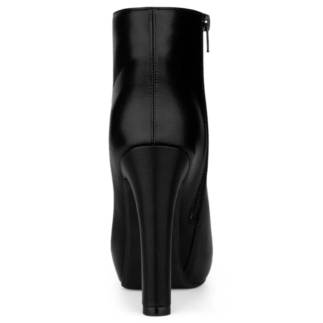 Faux Leather Round Toe Platform Chunky Heel Ankle Boots