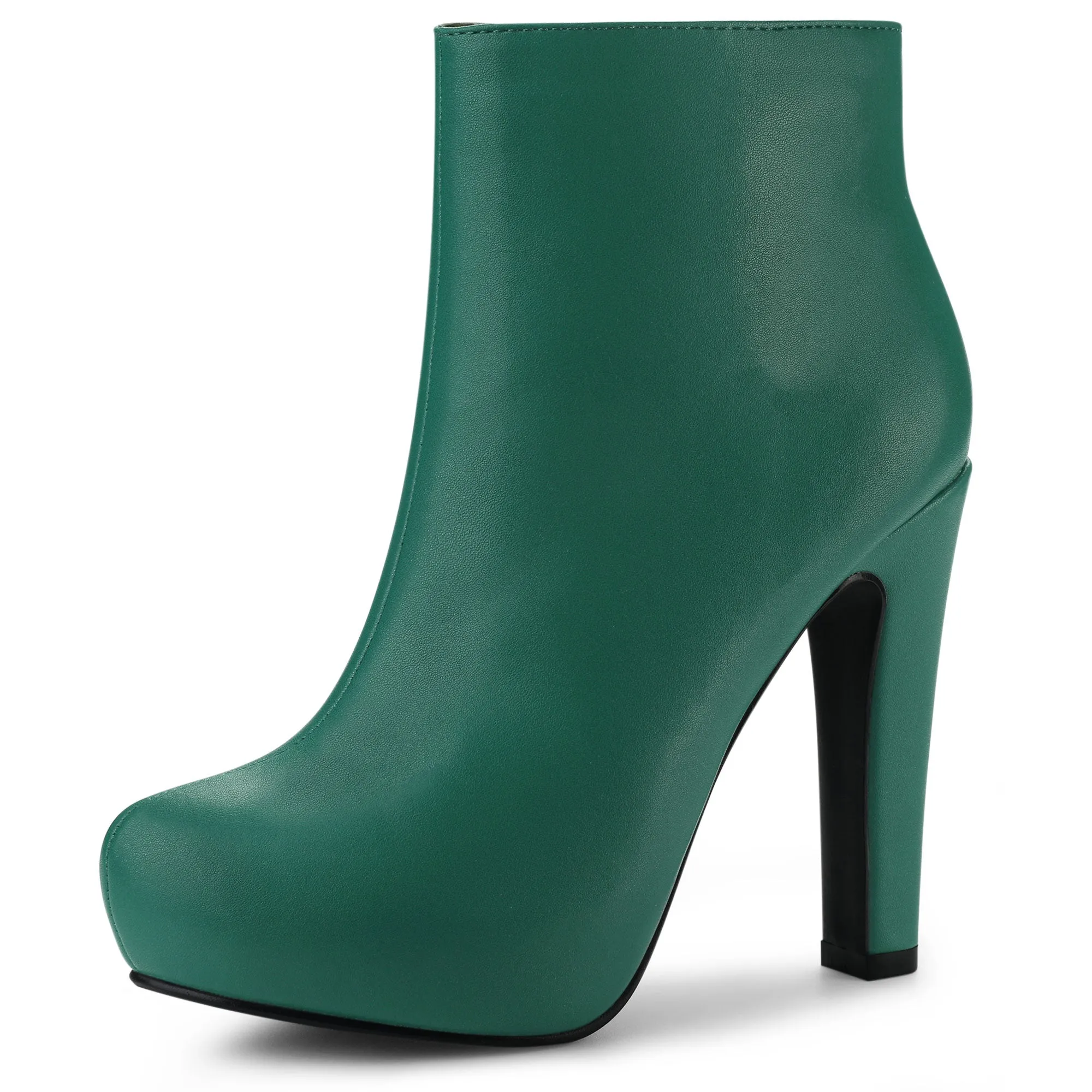 Faux Leather Round Toe Platform Chunky Heel Ankle Boots