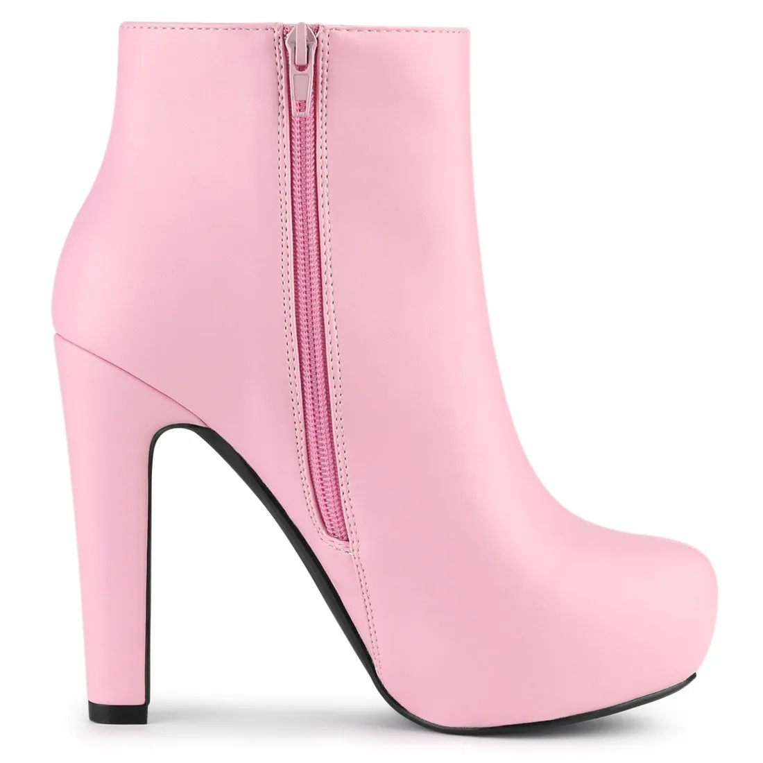 Faux Leather Round Toe Platform Chunky Heel Ankle Boots