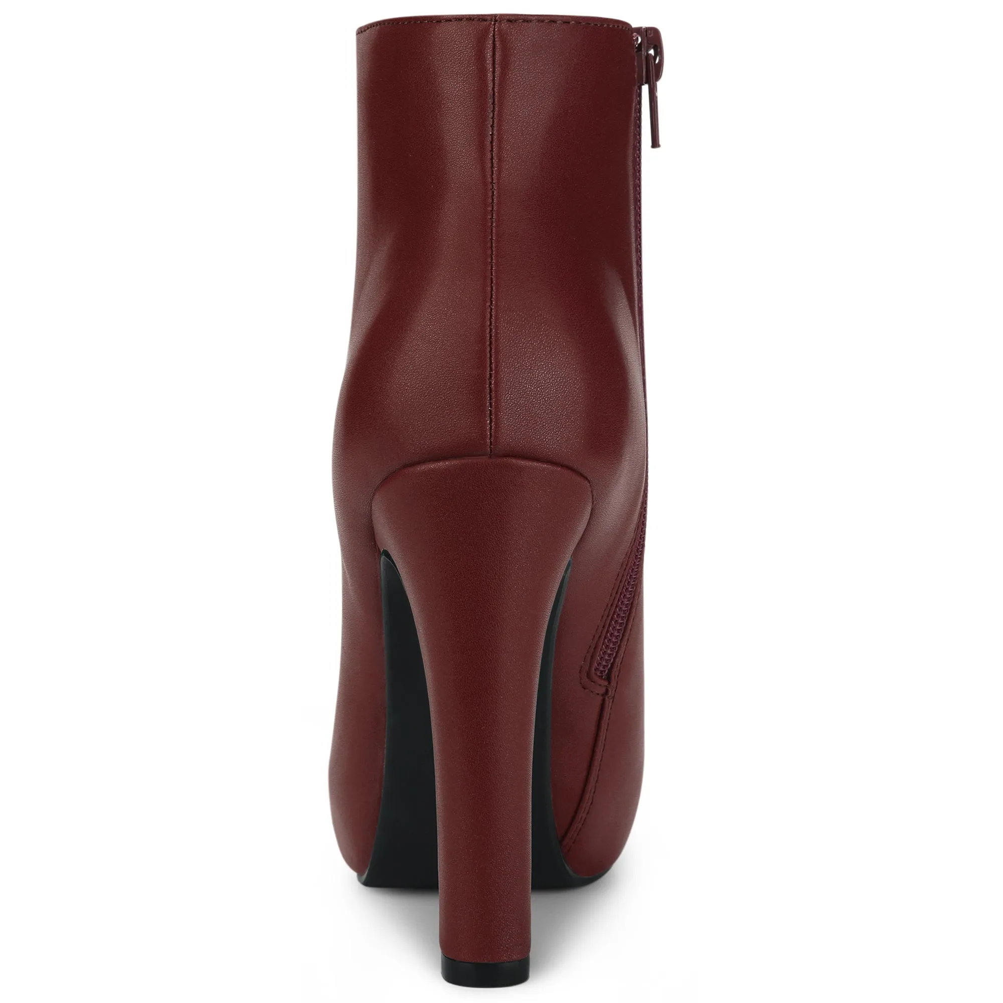 Faux Leather Round Toe Platform Chunky Heel Ankle Boots