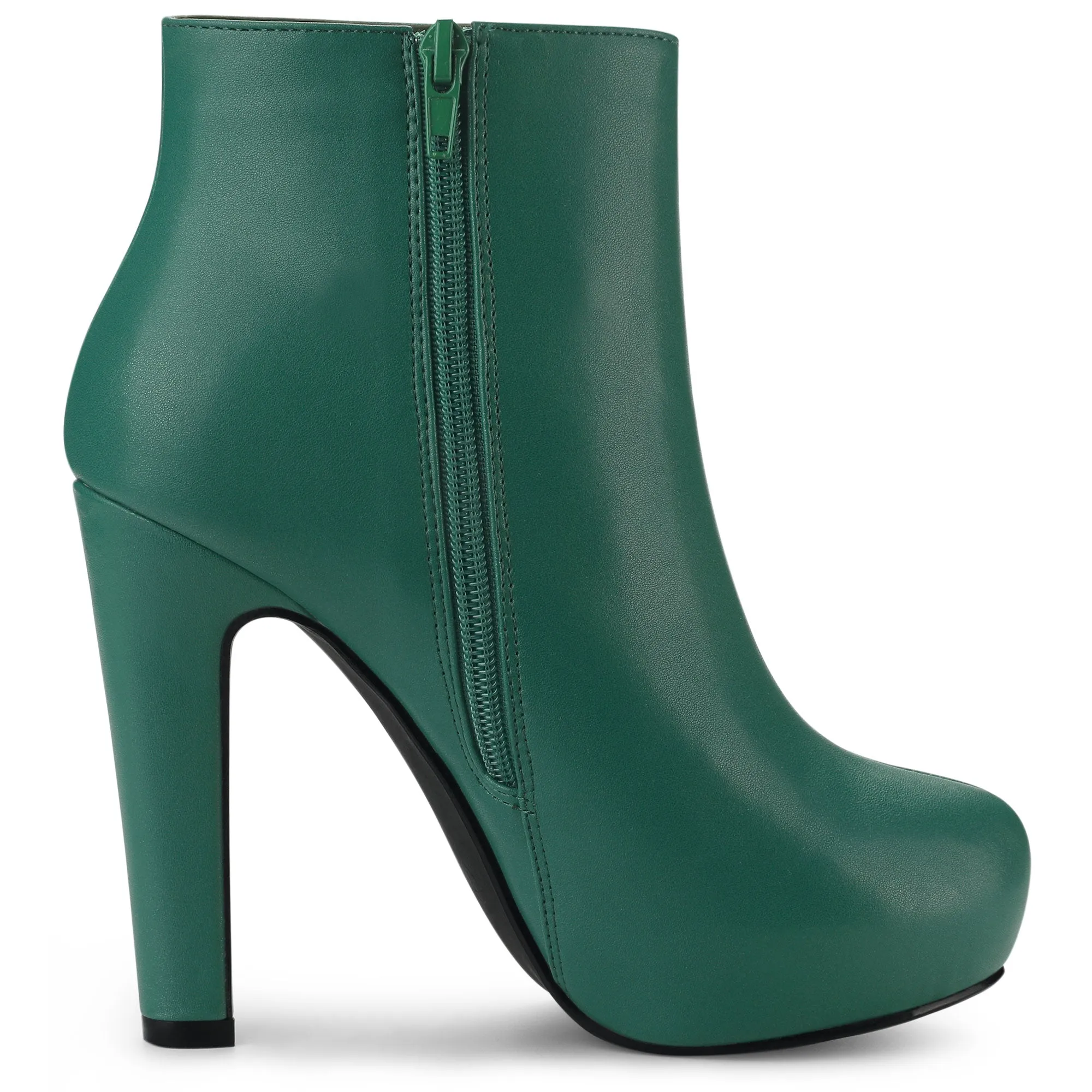 Faux Leather Round Toe Platform Chunky Heel Ankle Boots