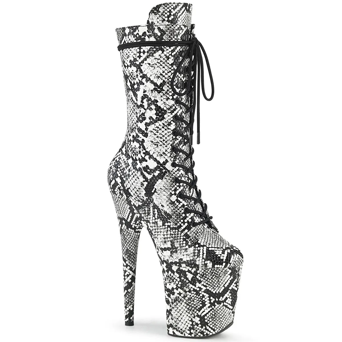 Flamingo-1050SP Black-White Snake Print, 8" Heels