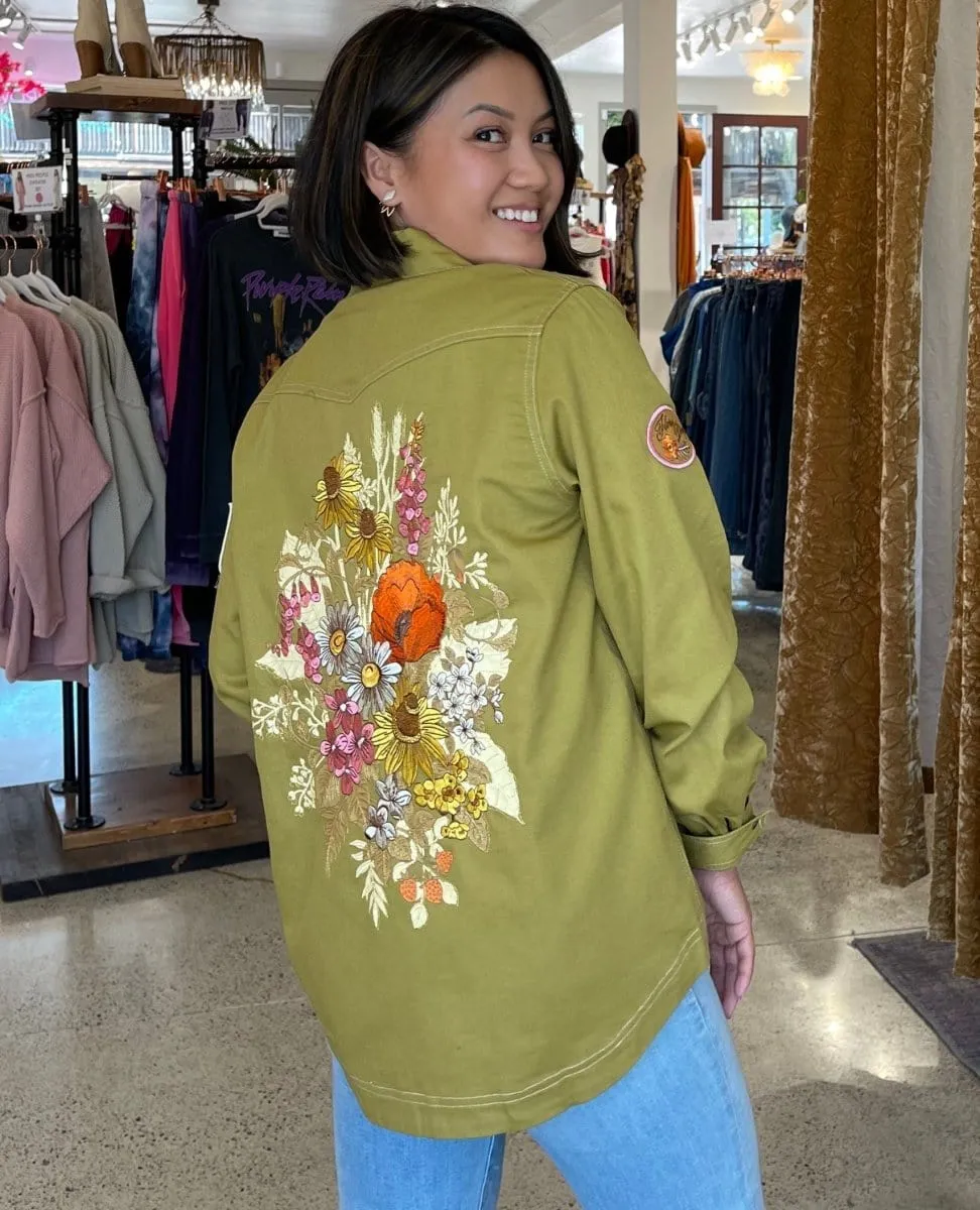 Foxglove Embroidered Shirt Olive