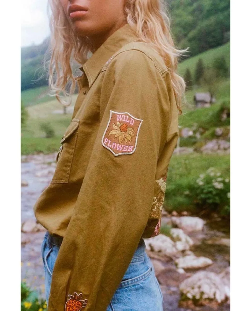 Foxglove Embroidered Shirt Olive