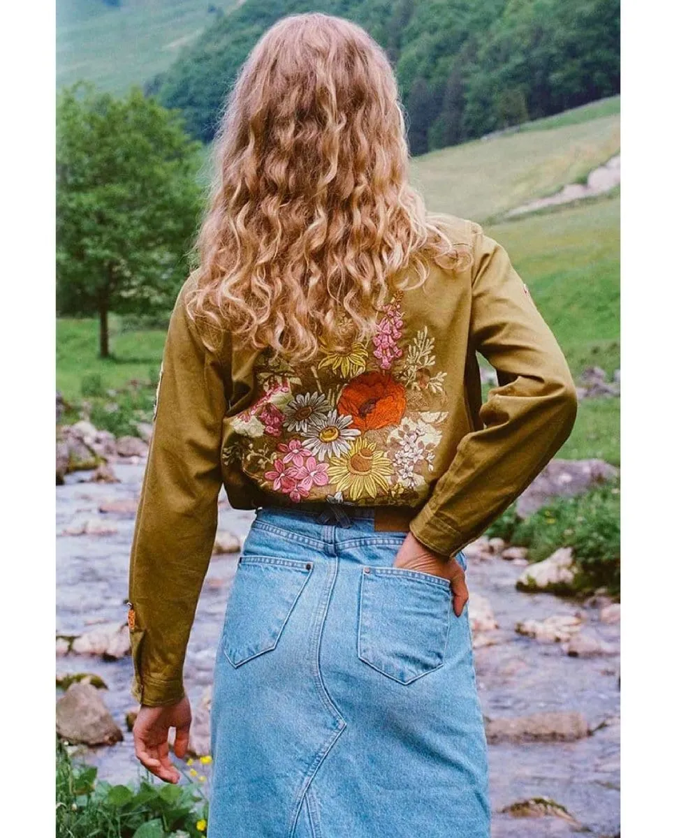 Foxglove Embroidered Shirt Olive