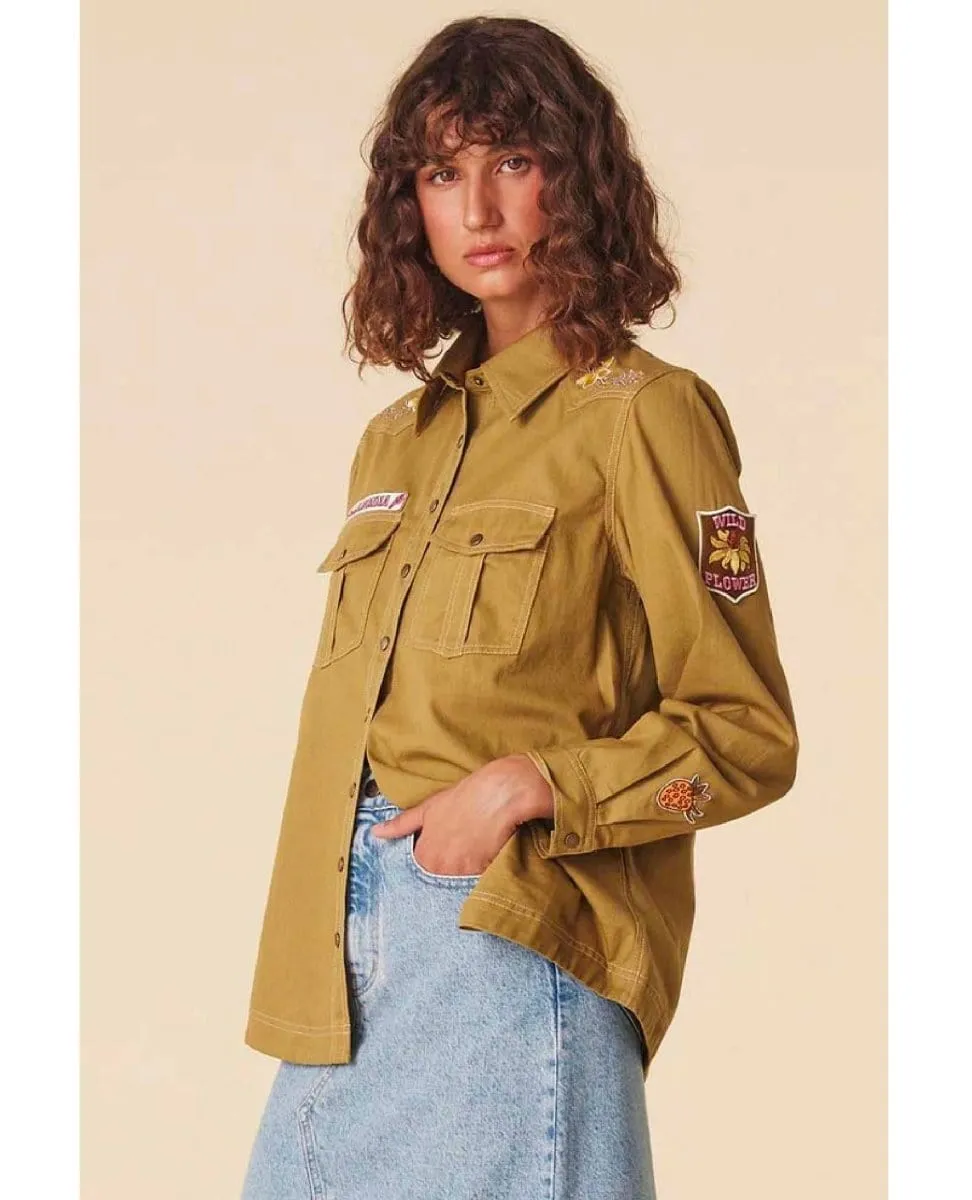 Foxglove Embroidered Shirt Olive