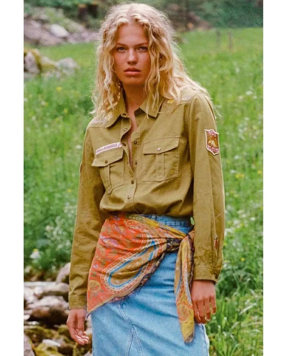 Foxglove Embroidered Shirt Olive